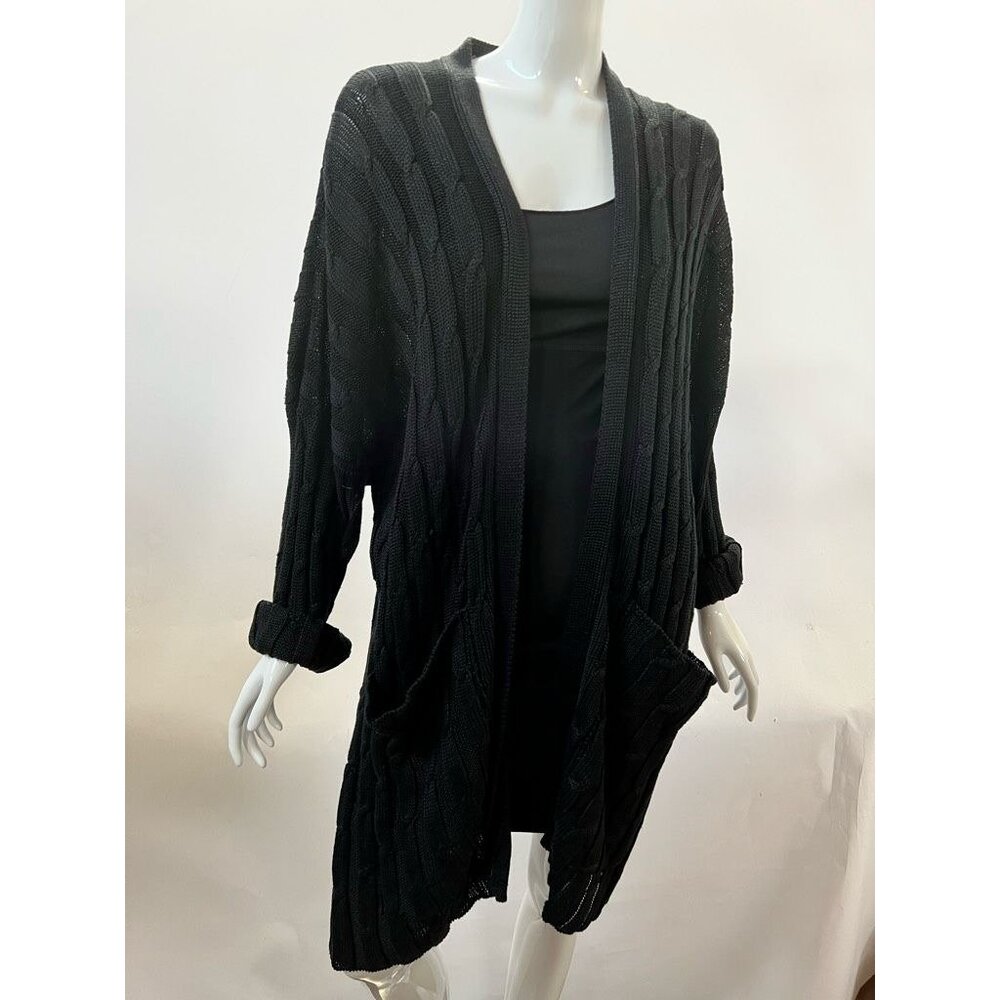 Eskandar Black Cable Knit Long Cardigan Sweater Open Front With Pockets Womens 1 - Picture 1 of 12